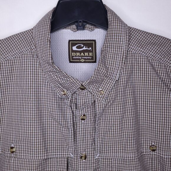 Drake Waterfowl Shirt Mens 2XL Brown Check Vented - Picture 1 of 11
